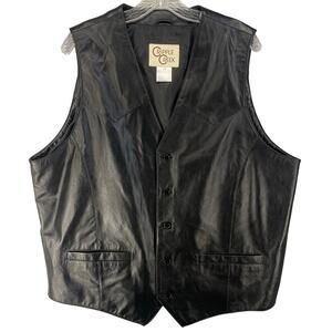 Cripple Creek Black Leather Western Vest Men’s XXL Button Front Cowboy Biker